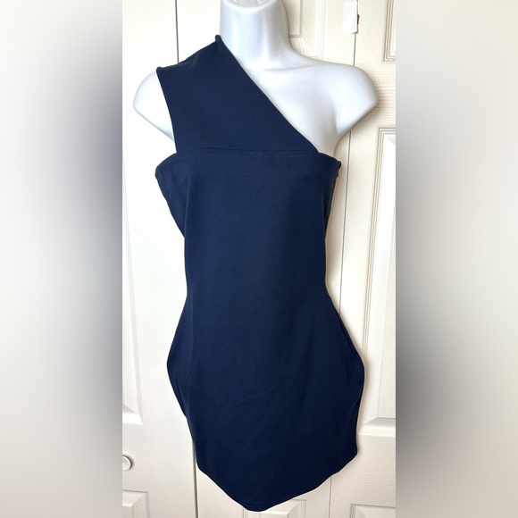 New SUPERDOWN Rockie One Shoulder Dress Navy Blue Ponte Knit Revolve Stretch - Picture 4 of 14